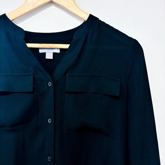 SEARS – Black sheer long-sleeve blouse | Button-down top - Picture 3 of 8